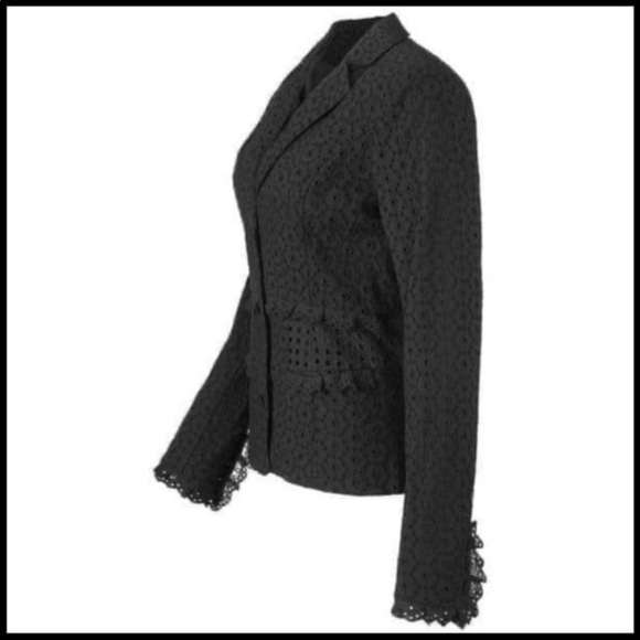 Flamenco Jacket- Black Eyelet Lace L/S Sz 6 Cottagecore Romantic Feminine Career - Picture 2 of 11